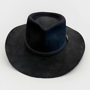 Australian Outback Collection Mens Black Genuine Leather Cowboy Hat Size 7 57